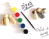 DO IT YOURSELF Wedding Cake Toppers  diy Family of 3 Paint Kit Wood Peg Dolls Bride Groom Naked Ready To Paint Bridal Cupcake Topper