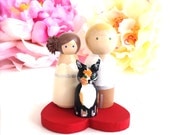 Rustic Wedding Cake Topper with Pet and Heart Stand Modern Wedding Topper Peg Doll Wedding Cake Toppers Cute Topper Bride and Groom