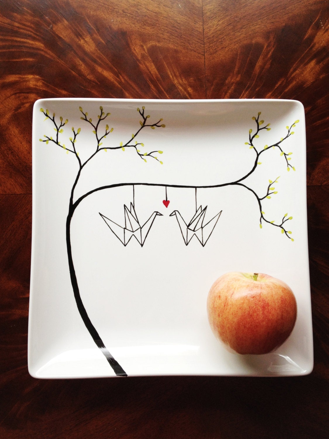 Personalized Platter Ceramic Hand Painted Origami Love Cranes