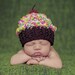 Crochet Baby Girl Cupcake Beanie, Custom Made, Newborn, 0-3 3-6 Months Multi Colored Sprinkle Cherry Hat Photo Photography Prop Shower Gift