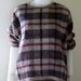 Oversize Mohair Large Taupe Plaid Slouchy Crop Sweater - L