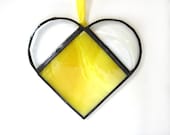 Small heart suncatcher, bright yellow stained glass window art ornament - DesignsStainedGlass