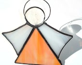 Guardian angel suncatcher stained glass ornament, orange tangerine holiday ornament