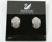Vintage Swarovski Hoop Earrings Pave Crystal Rhinestone Silver Tone Jewelry Swan Symbol