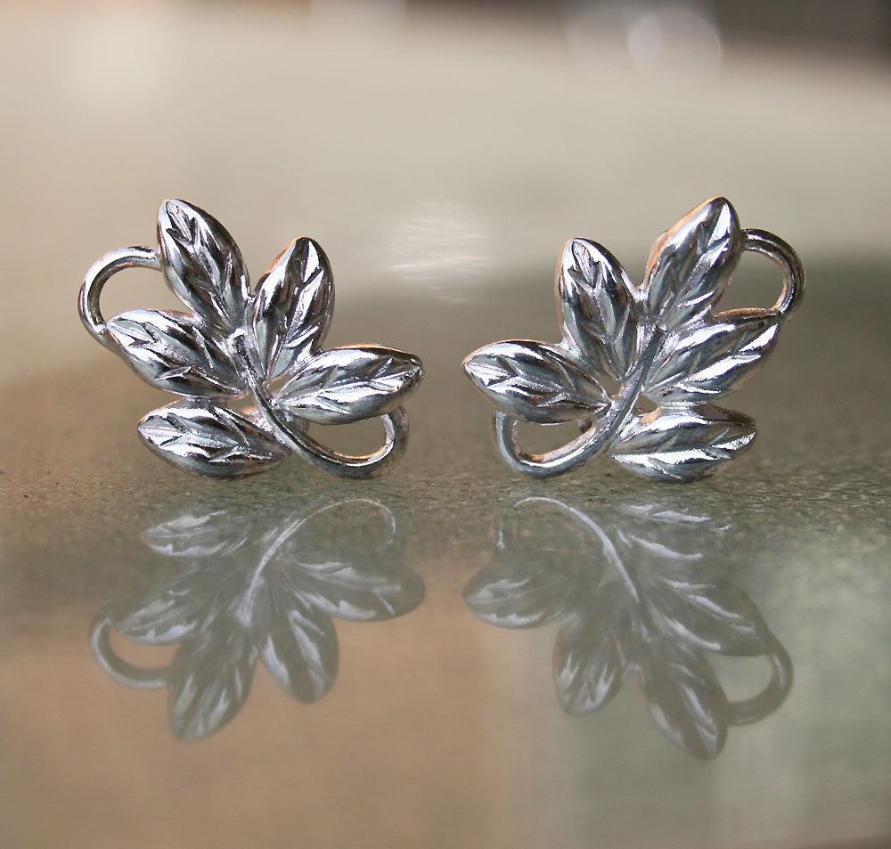 Vintage Givenchy Silver Tone Leaf Earrings