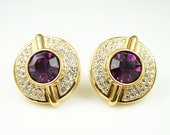 Vintage Lanvin Germany Couture Pave Crystal Purple Rhinestone Earrings