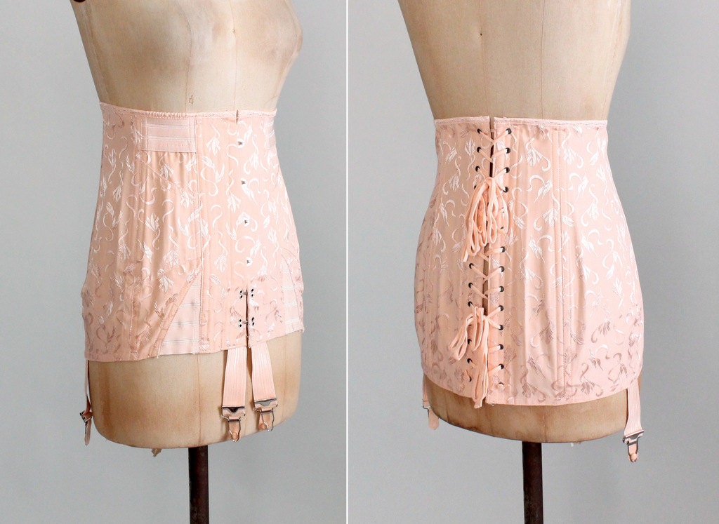 Vintage 1930s Corset : 30s Boned and Laced Garter Corset Lingerie NOS