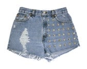 Studded Shorts / Vintage Levis High Waisted Denim Cut Offs / 28 Waist