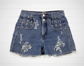 Studded Shorts / Vintage Guess High Waisted Denim Shorts Cut Offs / 27 Waist