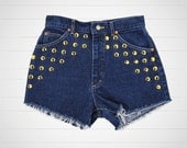 Studded Shorts / High Waisted Denim Shorts Cut Offs / 27 Waist / Hipster Urban Outfitters Style