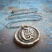 Wax Seal Initial Monogram Letter Necklace. Antiqued Bronze Pendant. Oxidized Sterling Silver Chain.