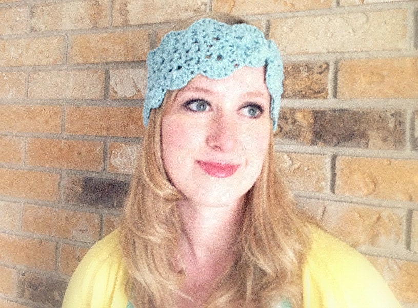 Crochet Headband. Lace Headband. Aqua Headband. Spring Headband. Summer Headwrap. Blue Headband. Made to Order.