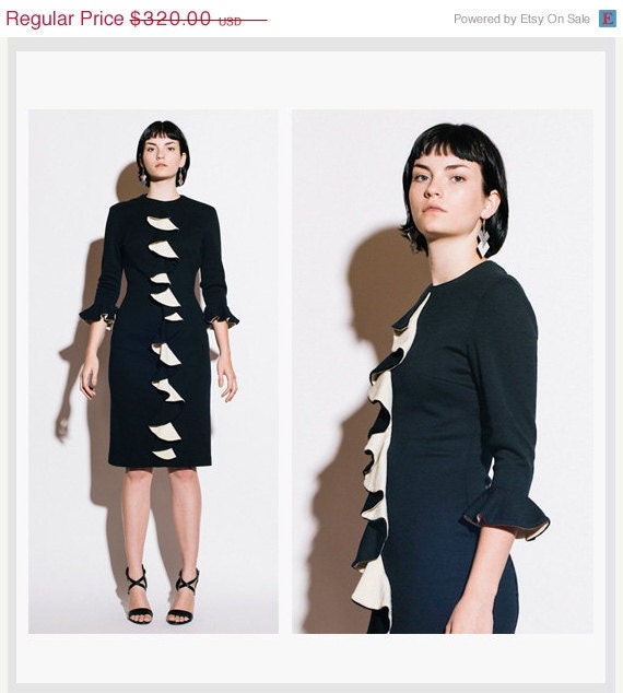 SALE Vintage Abella 1960s Colorblock Wiggle Ruffle Dress