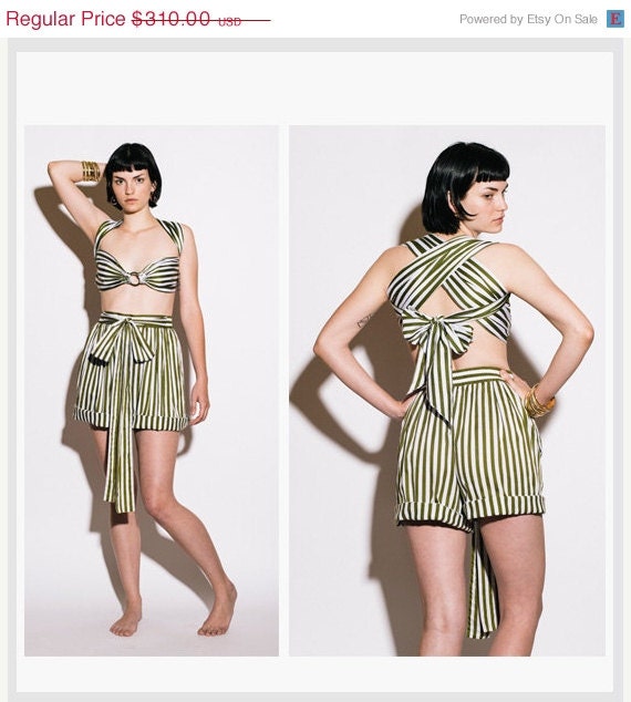 SALE YVES SAINT Laurent Vintage 1980s Stripe Playsuit Set