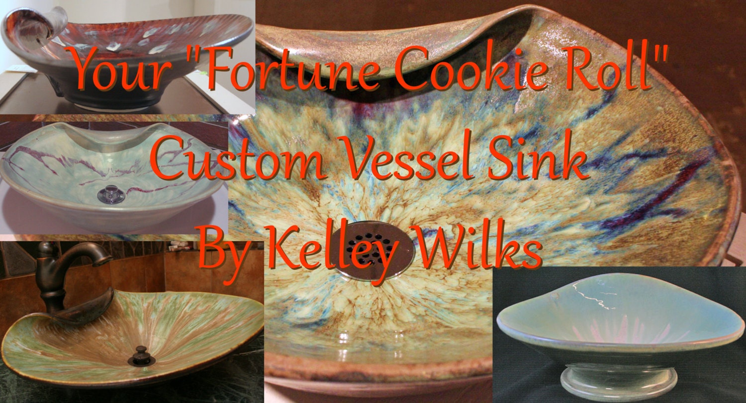 CUSTOM ORDER Handmade "FortuneCookieRoll" Vessel Sink in your choice of colors