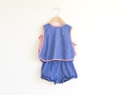 Vintage blue and red baby top and bottom set.