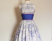 Blue Pastoral Print Tiffany Prom Dress - Made to Measure