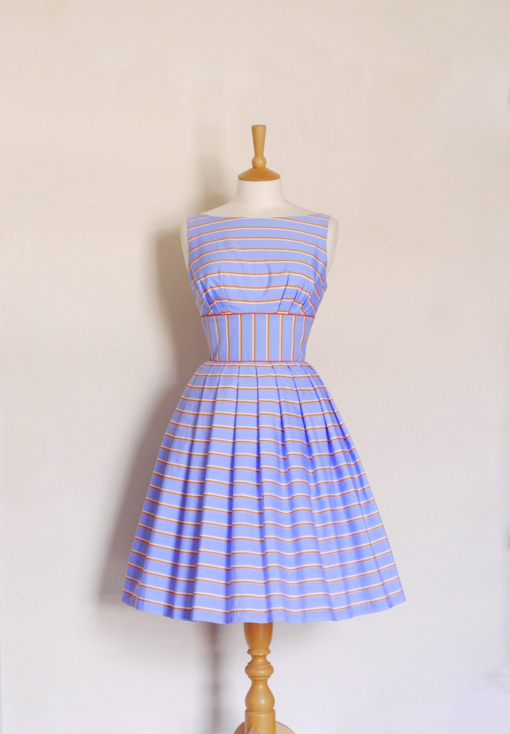 Blue & Orange Striped Tiffany Prom Dress - Made to Measure