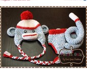 ON SALE Sock Monkey Hat and Diaper Cover Crochet Pattern SET - Sam & Sally - 126, 702