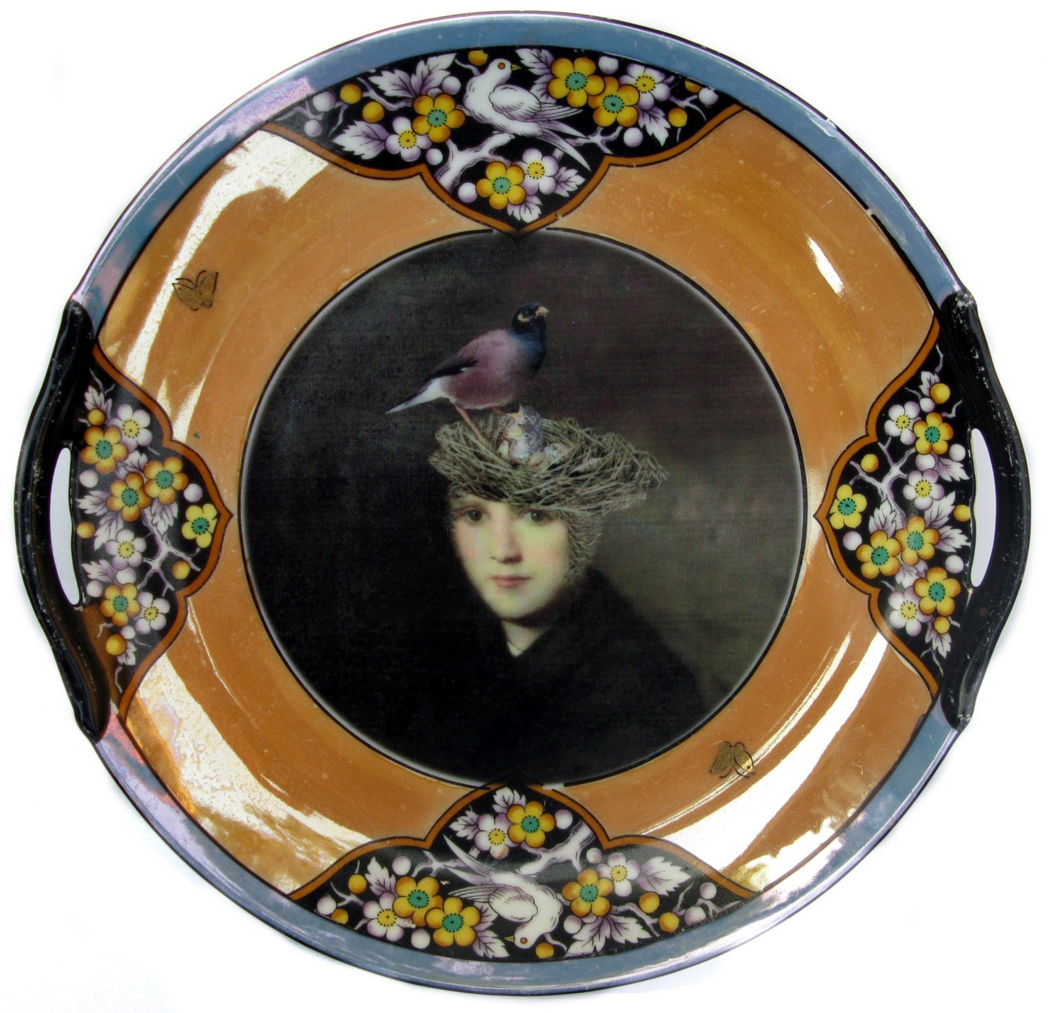 Portrait of a Bird Brain - Altered Antique Plate 9.75"