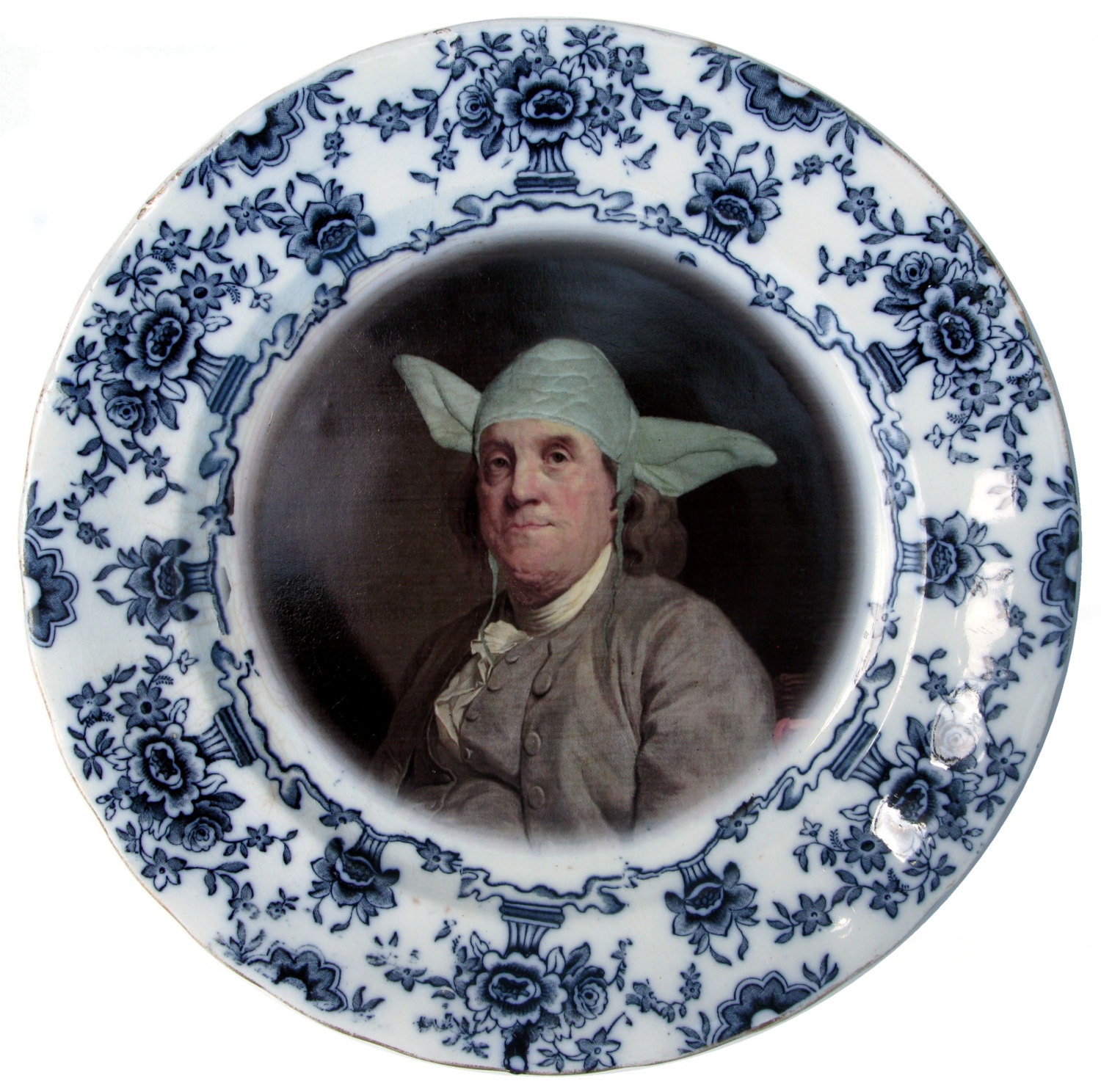 Yodamin Franklin Portrait Plate - Altered Antique Plate 9.5"