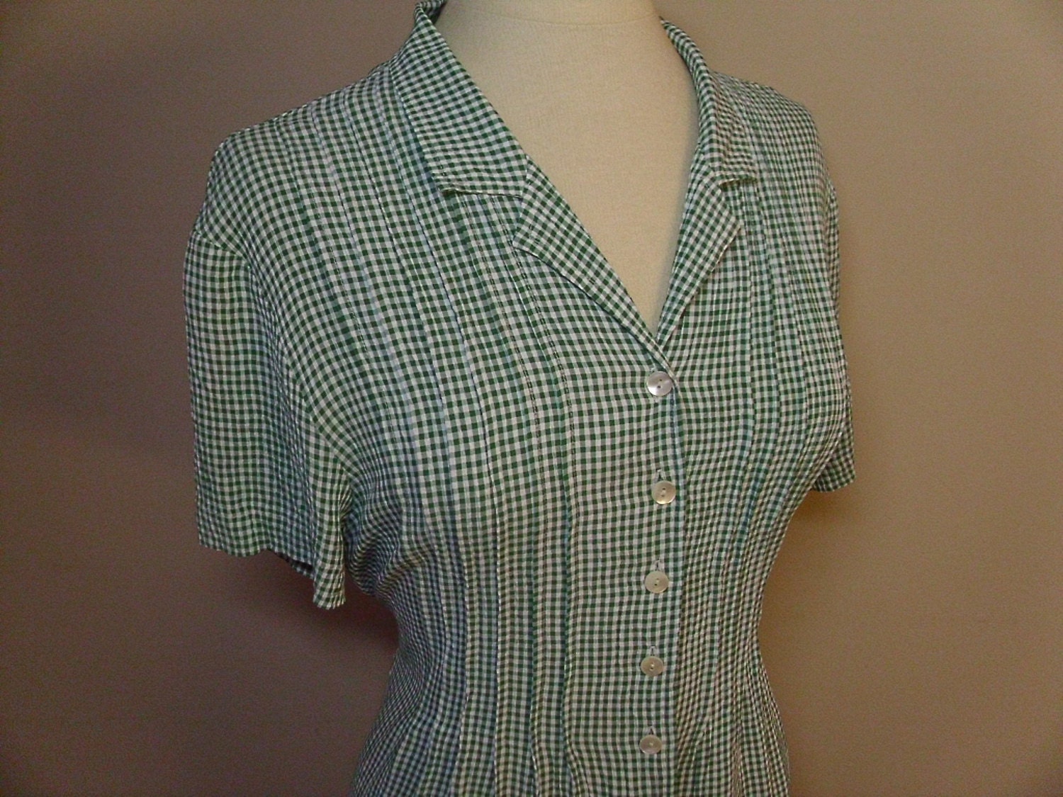 Vintage Green & White Gingham Dress