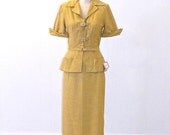 1940s Suit, Vintage 40s Women's Suit, NOS w Tags Manford Casuals Pencil Skirt, Winged Blazer Top & Belt, Summer Suit
