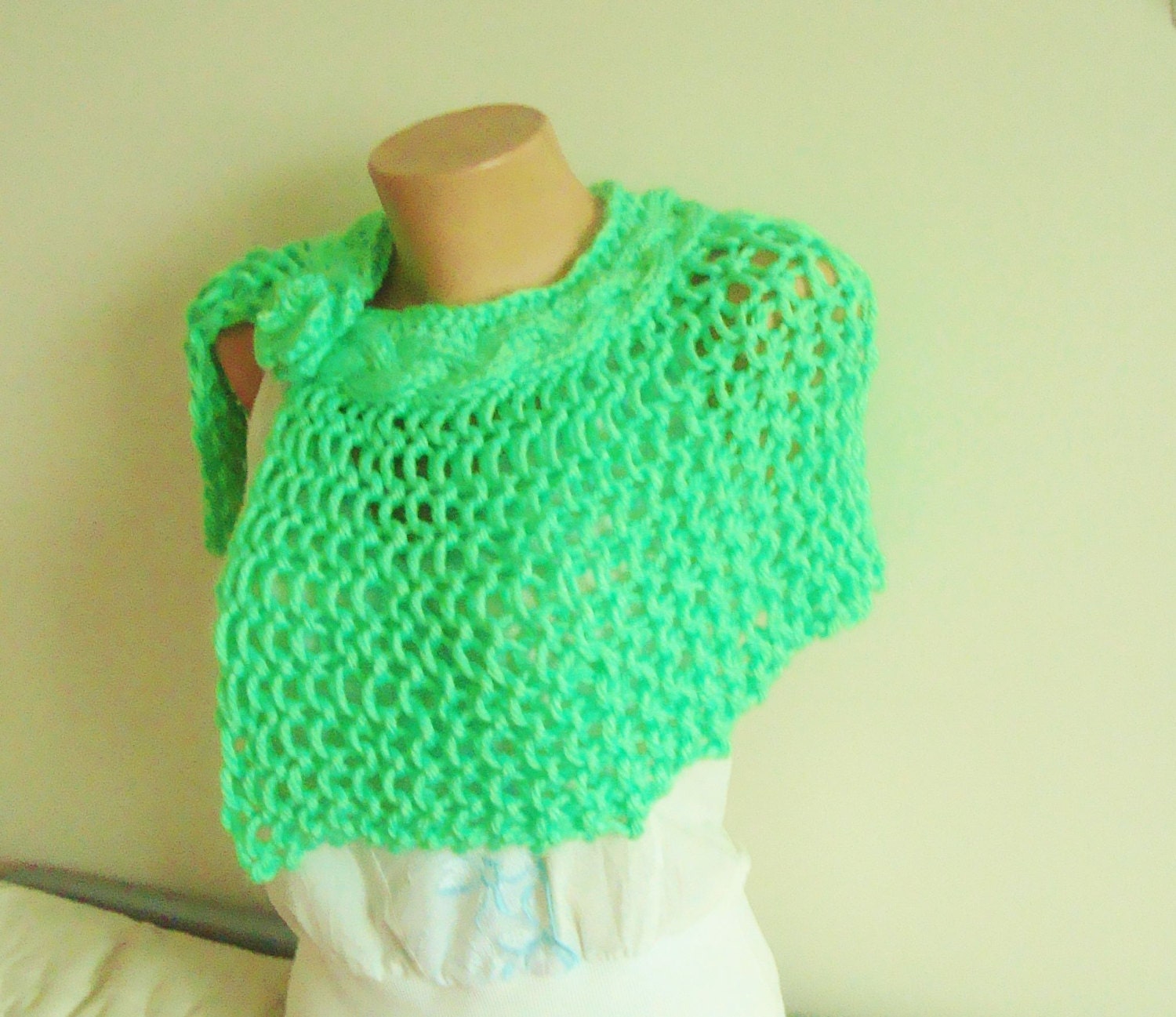Hand Knitted Shawl Womens Shawl Wedding Capelet Shawl in Green Bright Green, Chartreuse, Harlequin,  (Ready to Ship)