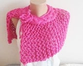 Hand Knit Shawl in Fuchsia Pink for Womens, Wedding, Cocktail, Graduation Shawl
