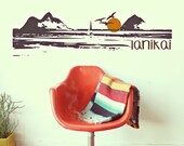 Retro Lanikai Beach with the Mokulua Islands and Birds - Kailua Mokes - Vinyl wall art graphic aztec decals sticker by 3rdaveshore Surf Art