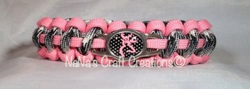 Custom Handmade Paracord Bracelet with a Handmade Buck/Deer Pink and Black Polka Dots Camo Charm - FREE Shipping
