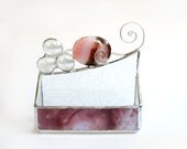 Business Card Holder Pink Brown Agate Bead Stained Glass Geode Handmade OOAK 247