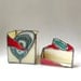 Tribal Business Card and Pencil Holder Geode Teal Red Beige Stained Glass Handmade OOAK