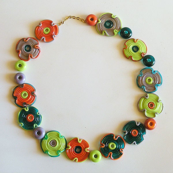 Lampwork Spring Beads, Flower Glass Beads, Multicolored beads set, Handmade Glass Beads Disc Set (20 )