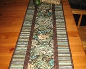 Table Runner, Contemporary Paisley Aqua and Brown