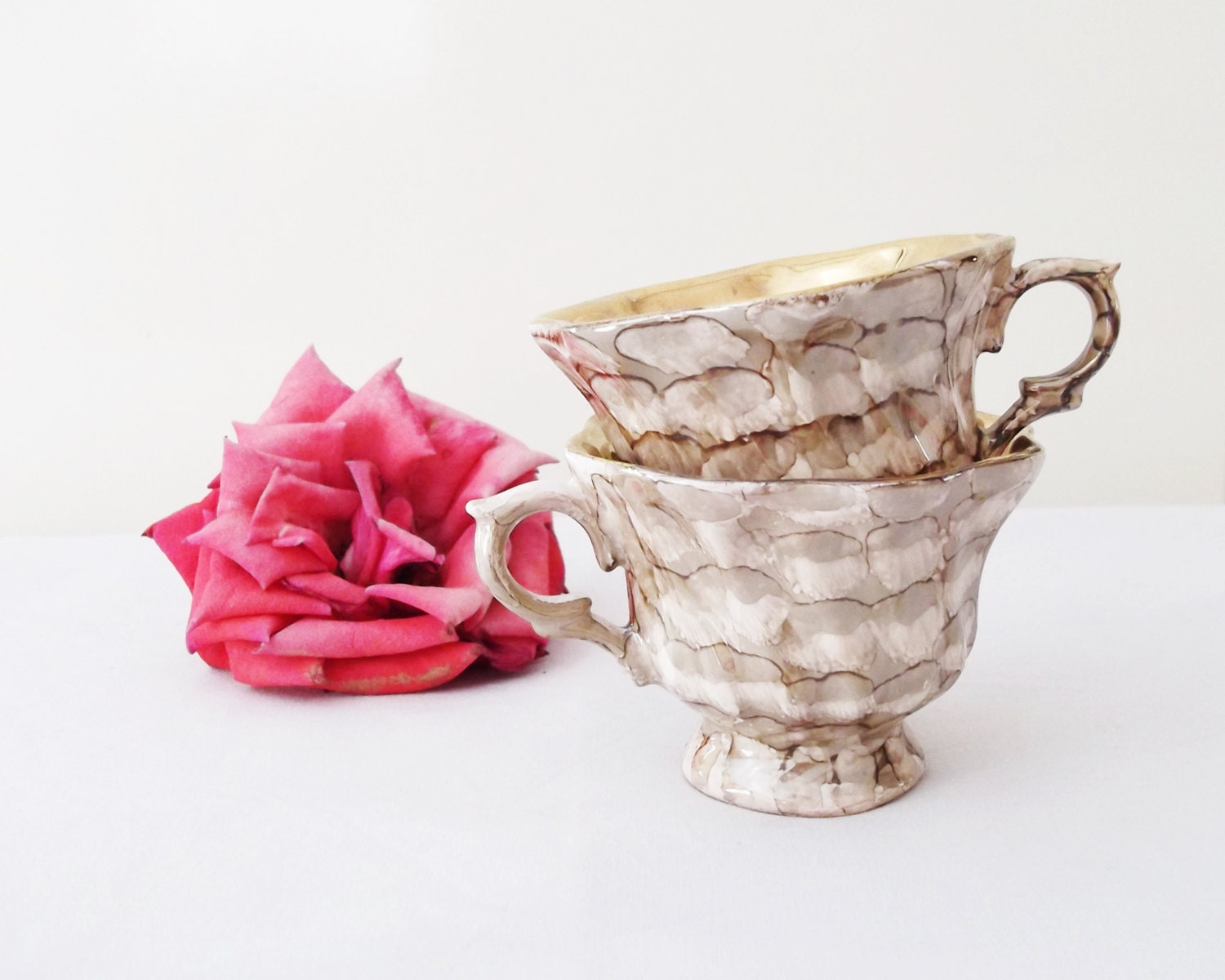 Vintage Porcelain Golden TeaCups - Set Of 2 - Plates and Cups