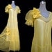 Vintage 30s Dress // 1930s Maize Yellow Dress with Puff Sleeves and Flower Detail