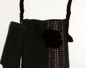 Felted Green Burgundy ipad case messenger bag fingerless gloves set Felted Upcycled Sweater Argyle Messenger Bag Attached burgundy  flower