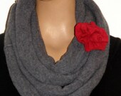 Felt Gray Merino Wool infinity scarf upcycled merino wool Red felted flower made by  mcleodhandcraftgifts Etsy