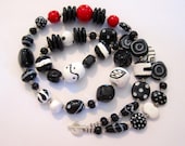 Kazuri Beaded Necklace, Ceramic Necklace,  Fair Trade, Black White and Red