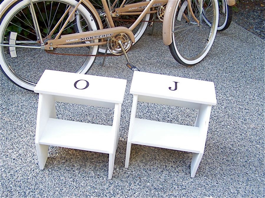 Personalized Vintage Style Two Step Stool in White Handmade by Circle Creek Home