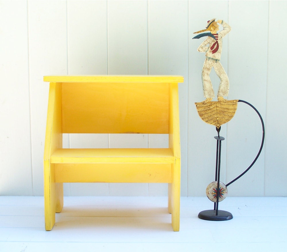 Vintage Style Two Step Stool in Pencil Handmade by Circle Creek Home