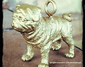 Vintage Plastic Toy Pug Dog Charm and Chain  - Pugslie