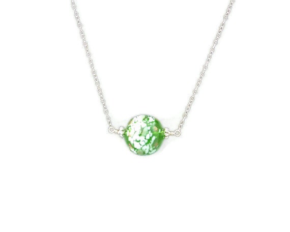 Hollow Green Glass Bead Necklace Pendant Wire wrapped