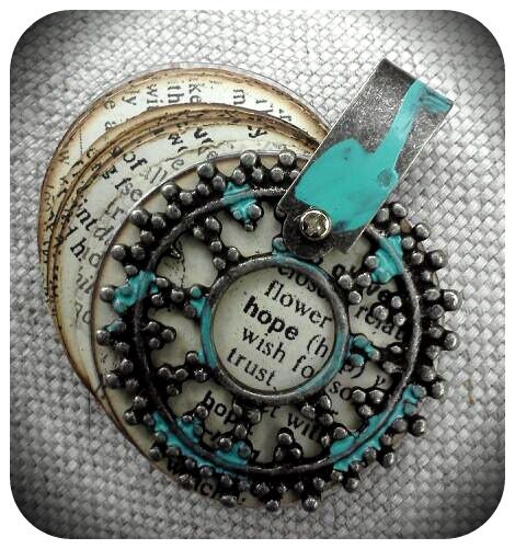 Industrial Chic Altered Art Silver and Blue Enamel Hope Book Pendant