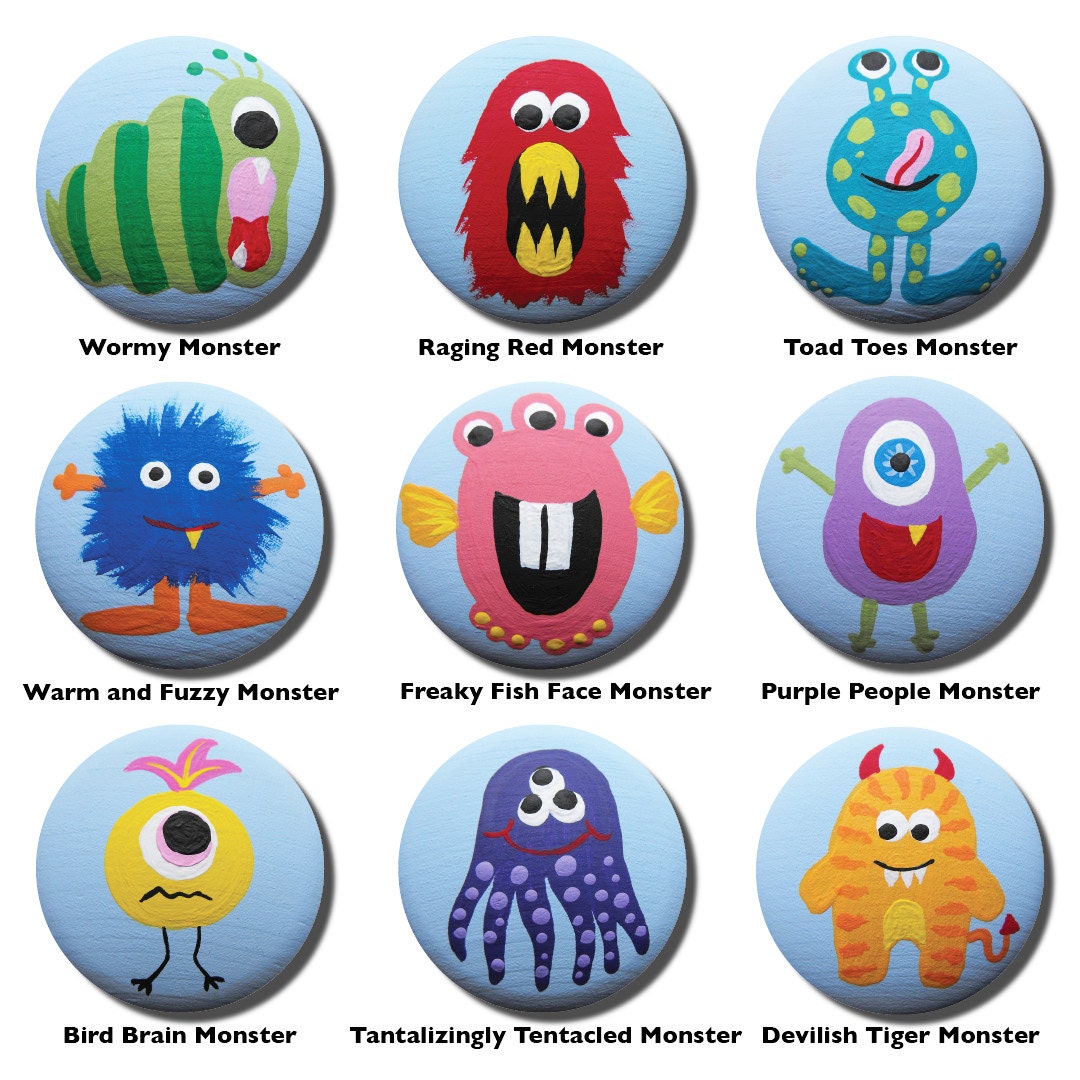 Hand Painted Knob - Children's Custom Hand Painted Cute Little Monster Creature Drawer Knobs or Nail Covers for Kids
