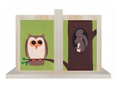 Hand Painted Bookend - Pair of Custom Children's Woodland Critter Forest Animal Kid's Bookends or ANY Theme