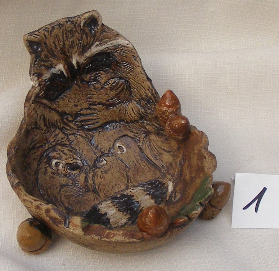 Raccoon small  bowl, ceramic stoneware bowl with engraved raccoon No.1
