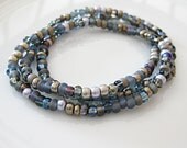 Gray Silver Seed Bead Bracelet Set of 3 - Stacking Layering