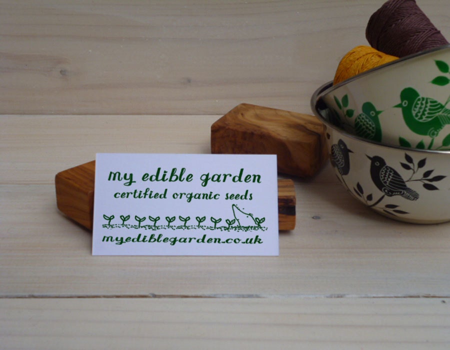 Custom Row of Seedlings and Visiting Mole Olive Wood Business Stamp